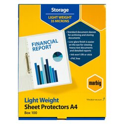 Marbig A4 Lightweight Sheet Protectors (10 x Pkt 100)